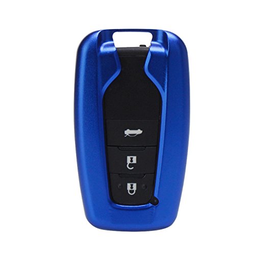 [M.JVisun] Key Fob Cover For Toyota Key Fob Remote Key, Fits Toyota Camry 2018 Toyota C-HR Smart Keyless Start Stop Engine Car Key, Aircraft Aluminum Key Fob Case + Genuine Leather Keychain - Blue