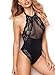 Garmol Women Lingerie Lace Teddy One Piece Halter Mesh Bodysuit Babydoll (Small, Black)