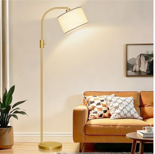 Nintiue Arc Dimming Floor Lamp, 1200LM LED Bulb Included, Floor Lamp Living Room Floor Lamp with Beige Shade and Heavy Base for Living Room Bedroom