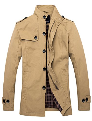 Wantdo Men's Stand Collar Cotton Classic Jacket US X-Large Khaki