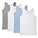 Brix Boys Tank Super Soft 100% Cotton Value Pack Undershirt Tees 4 Pack,White, Chambray, Heather Grey,7/8 years