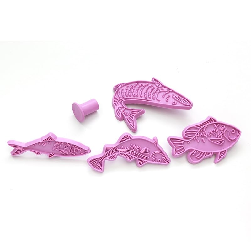 Anyana 4pcs set Fish Plastic Cookie impression Cutter Cake decorating fondant Mold Tool Sugar Paste Baking Mould stamps Pastry