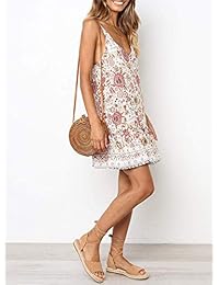 Annystore vestido corto de playa con volantes, estampado floral, con correa de espagueti, cuello en V, para dama