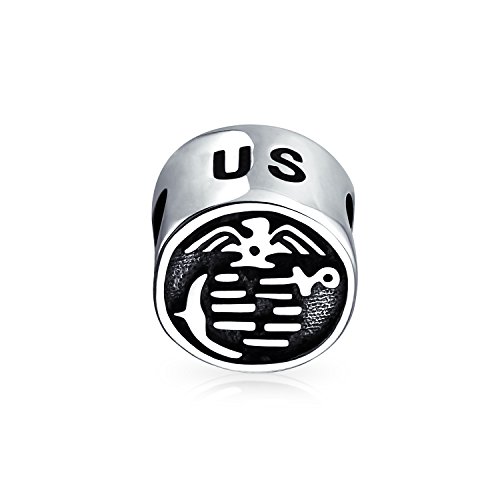 Patriotic 925 Sterling Silver USMC Marine Corps Bead Charm