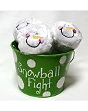 Young's 6 Plush Snowmen Balls in a Green Tin Labeled Snowball Fight, Indoor Play