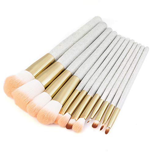 Lavany 12pcs Make up Brushes Set,Long Wooden Handle Makeup Brush Set tools Make-up Toiletry Kit Wool Make Up Brush Set Clearence (White)