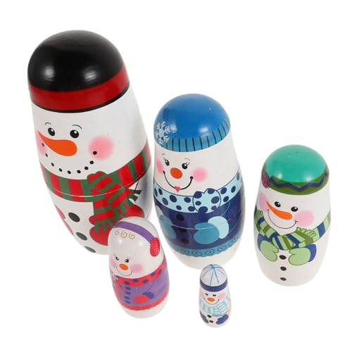 LIOOBO Wooden Russian Nesting Dolls Snowman Toys Mini Figurines Christmas Birthday Present for Toddlers
