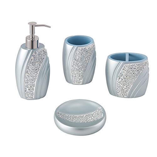 ZCCZ Bathroom Accessories Set Complete, 4 Piece Glass Mosaic (Silve