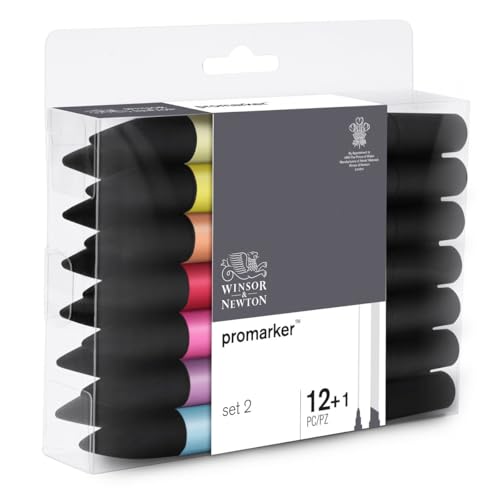 Winsor & Newton, Promarker, Essential Colours II, Set of 12+1 Blender, Alcohol Based Dual Tip Markers