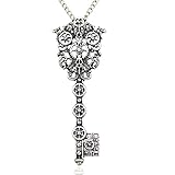 Vintage Victorian Filigree Skeleton Key Watch Clock Gear Cog Steampunk Chain Pendant Necklace