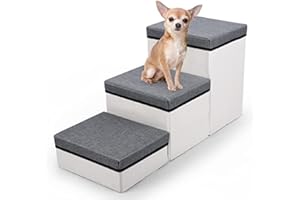 TNELTUEB Folding Pet Stairs,3 Steps Foldable Dogs Stair for Small to Medium Dog and Pet, Pet Storage Stepper for High beds Sofa, Holding up to 50 lbs Pet Dog Cat(Grey)