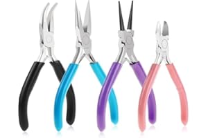 Jewelry Pliers, 4pcs Jewelry Making Pliers Tools with Needle Nose/Chain Nose, Round Nose and Wire Cutter for Repair, Wire Wra