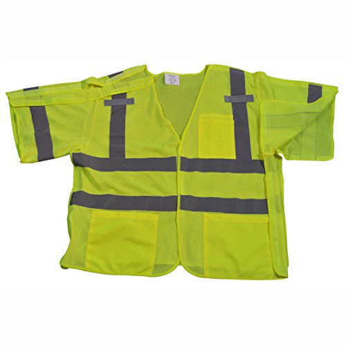 Petra Roc LVM3-5PB-L/XL ANSI Class 3 5-Point Breakaway Velcro Closures 3 Pockets Safety Vest, Large/X-Large, Lime Mesh