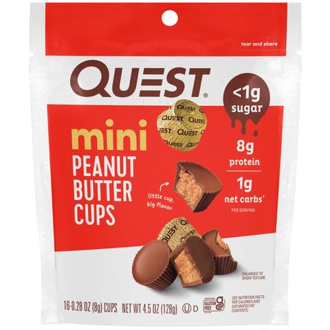 QUEST, MINI PEANUT BUTTER CUPS, 0.28 OUNCE, 16...