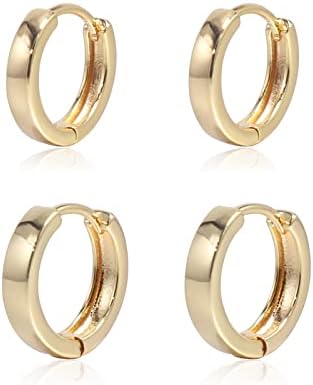 Qimily Pairs Gold Plated Hoop Earrings for Women，14K Gold