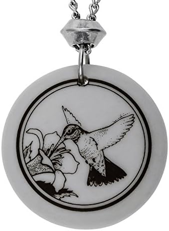 Handmade Hummingbird Totem Round Shaped Porcelain Pendant ~ 18+4 inch extender Chain