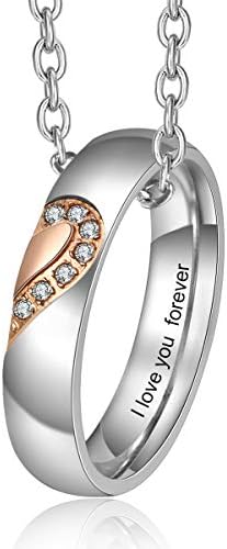 Fortheday Personalized Love Heart His & Hers Rings Set for Couples Silver Engagement Wedding I Love You Rings Band Set for Boyfriend/Girlfriend Jewelry Gifts