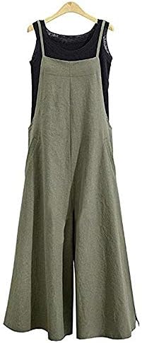 Women's Baggy Plus Size Overalls Cotton Linen Jumpsuits Wide Leg Harem Pants Casual Rompers