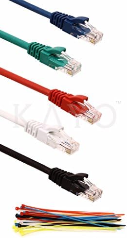 KAYO Cat5e Ethernet Patch Cable,Cat5e RJ45 Snagless/Molded Boot UTP Booted -Gigabit/Sec Network/Internet Cable, 350MHZ- Multicolored -Blue/Black/Green/White/Red-[5 Pack] (6FT -5 Pack)