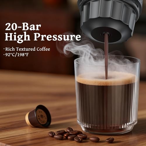 YQZenith Portable Coffee Maker Espresso Machine, Travel Espresso Maker, Coffee Maker Portable with Small Tea Cup, Compatible with Ground Coffee & Coffee Capsules for RV, Car, Hiking, Camping and Offic