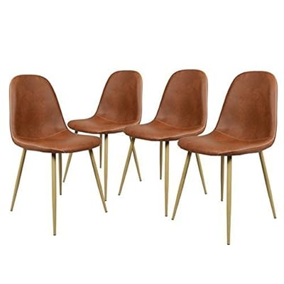 GreenForest Dining Chairs Set of 4, Washable PU Cushion Brown