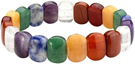 QGEM 7 Chakra Bracelet for Men 10mm Beads Tumble Gemstone Reiki Balancing Healing Jewelry