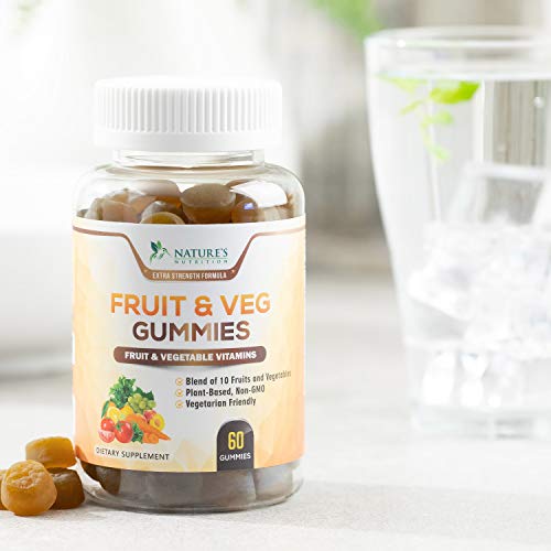 Fruit and Vegetable Gummies for Adults Highest Potency Daily Multivitamin - Premium Fruits & Veggies Blend, Made in USA, Best Vegan Men & Women Pectin Gummy, Gluten Free - 60 Gummies - Thumbnail 2