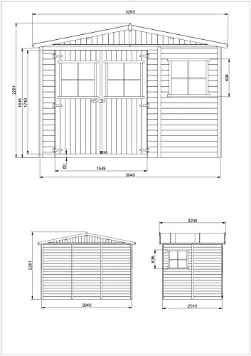TIMBELA M334+M334G ABRI de Jardin en Bois Exterieur Plus Les PLANCHERS - Cabane de Jardin en Pin/épicéa- 318x220 cm- Construction de Panneaux