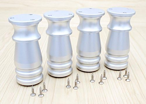 TSellk 4"- 4 2/5" Heavy-Duty Aluminum Alloy Furniture Leg With Transparent Rubber Mat, Adjustable Height, Sand Silver, Set of 4
