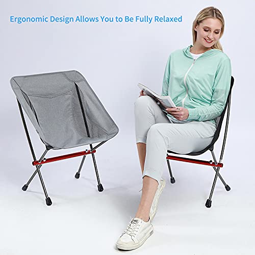 Hatsutec Portable Folding Camping Chair 2lbs Compact Ultralight Foldable Backpacking Chairs, Aluminum Alloy Frame Outdoor Chair Holds Up to 300lbs for Camping, Backpacking, Hiking,Travel(Black)