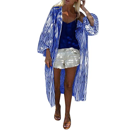 Women Floral Print Sheer Kimono Cover Up Loose Summer Chiffon Cardigan Tops