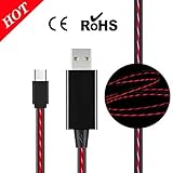 Type USB C Cable,MKDGO Portable Flowing LED Flash Light Cable High Speed Quality Data Charging Cable 3FT USB2.0 for Samsung GalaxyS8，S8plus/ Android System USB-C Devices (Red light with Black jacket)