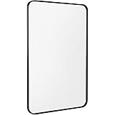 Minuover Wall Mount Mirror for Bathroom, Brush Black Metal Framed Rounded Corner Rectangular Vanity Mirror (16" x 20", Black)