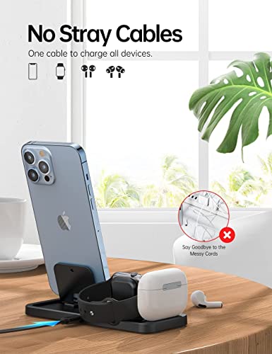 Flanmy Foldable and Portable 3 in 1 Charging Station for Apple Watch iPhone AirPods with 12W Adapter-Black