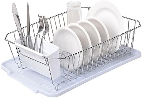 Wtape Modern Steel Rust Proof Kitchen Draining Dish Drying Rack, Chrome Dish Rack With White Drainboard