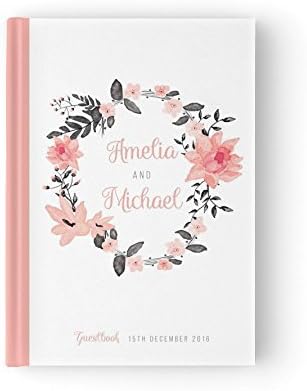 White Wedding Guest Book, Flower Wreath Wedding Guest Book Set , Pink Guest Book, Spring Wedding Guest book