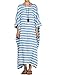 Mordenmiss Women's Cotton Linen Dress Stripes Plus Size Dresses Style 1-Blue-L
