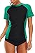 ALove Women Short Sleeve Rashguard Colorblock Swim Shirt UPF 50 Black L