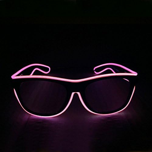 EL Glasses El Wire Fashion Neon LED Light Up Shutter Shaped Glow Sun Glasses Rave Costume Party DJ Bright SunGlasses (Pink)