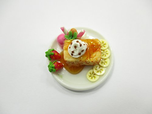 Dollhouse Miniatures Food Honey Toast Fruit Topping Dessert Ceramic Plate 14150
