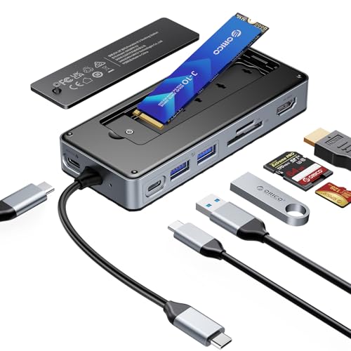 41Z0JtnO6+L Orico 8-In-1 Usb C Docking Station Mit M.2 Ssd Gehäuse, Usb C Hub Mit M.2 Nvme/Sata Ssd, 10Gbps, 4K@60Hz Hdmi, 100W Pd, Sd/Tf Kartenleser,15Cm Kabellänge -Om28P