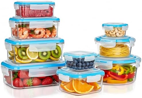 - Recipientes De Vidrio Para Alimentos - Paquete De 9 Recipientes Herméticos Para Alimentos Con Tapas Transparentes - Aptos Para Lavavajillas Y Microondas, Sin BPA