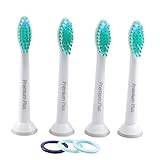 Premium Plus Electric Toothbrush Replacement Heads For Philips Sonicare ProResults HX6013/HX6014 - Medium, Dual Contoured Bristles For Maximum Oral Hygiene - Covers & Color Coding Rings (4 Pack)