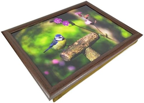 COUNTRY MATTERS Laptray Garden Blue Tit Design Cushion ed Back 42 cm x 32.5 cm New, Cotton/Polystyrene/Ply Board, Multi-Colour, 43 x 32.5 x 6.5 cm