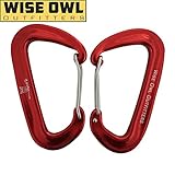 Wise Owl Outfitters Wiregate Carabiner Clip Set 12 KN Heavy Duty, Lightweight Aircraft Grade Aluminum - Great Gear for Hammock Camping - Wise Owl “WiseClips” – Red