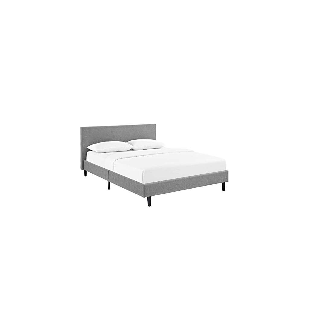Modway Anya Upholstered Light Gray Platform Bed with Wood Slat Support