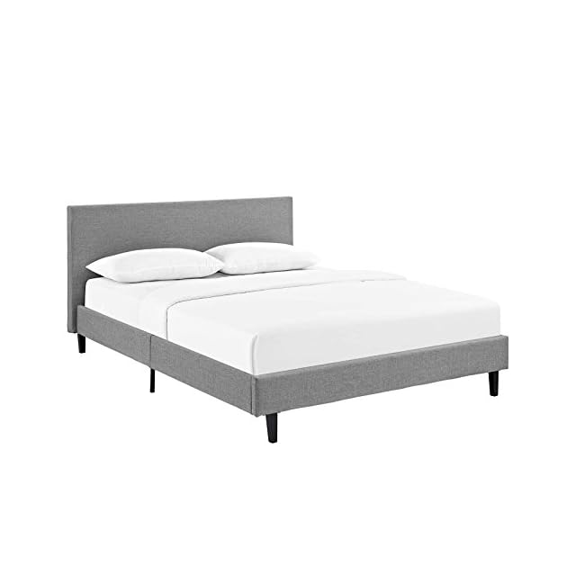 Modway Anya Upholstered Light Gray Platform Bed with Wood Slat Support
