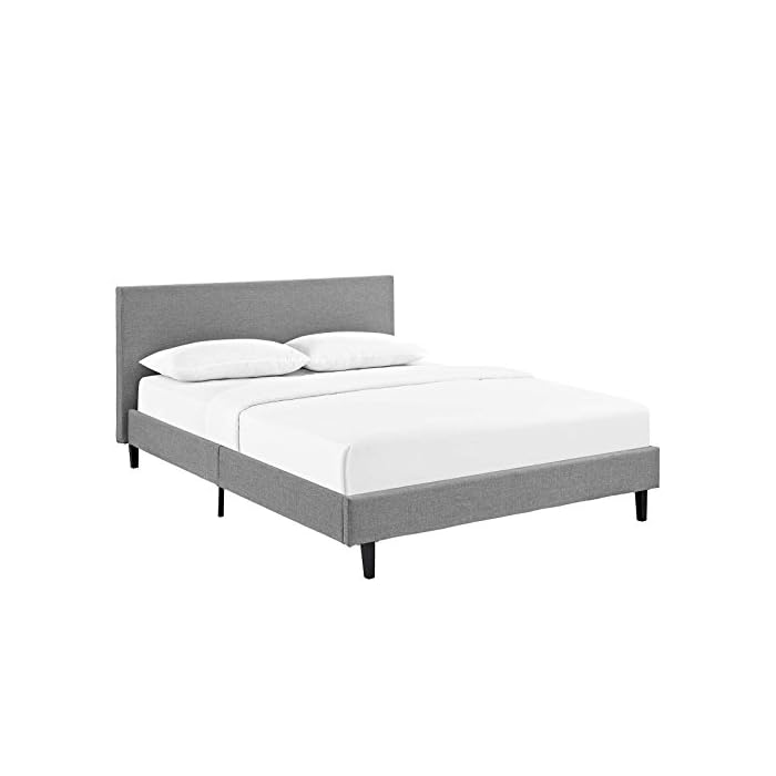 Modway Anya Upholstered Light Gray Platform Bed with Wood Slat Support