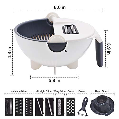 VAESIDA Vegetable Slicer Cutter - 11 in 1 Multi Blade Adjustable Mandoline Slicer Cheese Vegetables Julienne Slicer with Drain Basket - Best Veggie Cheese Shredder Grater Set with Fruit Peeler