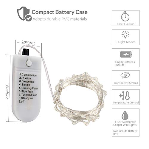 3PCS Fairy String Cool White Changing Twinkle Lights with Remote, 6.5ft 20 LED's,CR2032 Battery Powered, Indoor Decorative Silver Wire Bedroom,Patio,Outdoor Garden,Stroller - Thumbnail 2